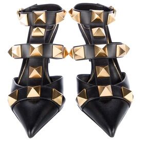 Valentino Rockstud Accents Leather T-Strap Pumps